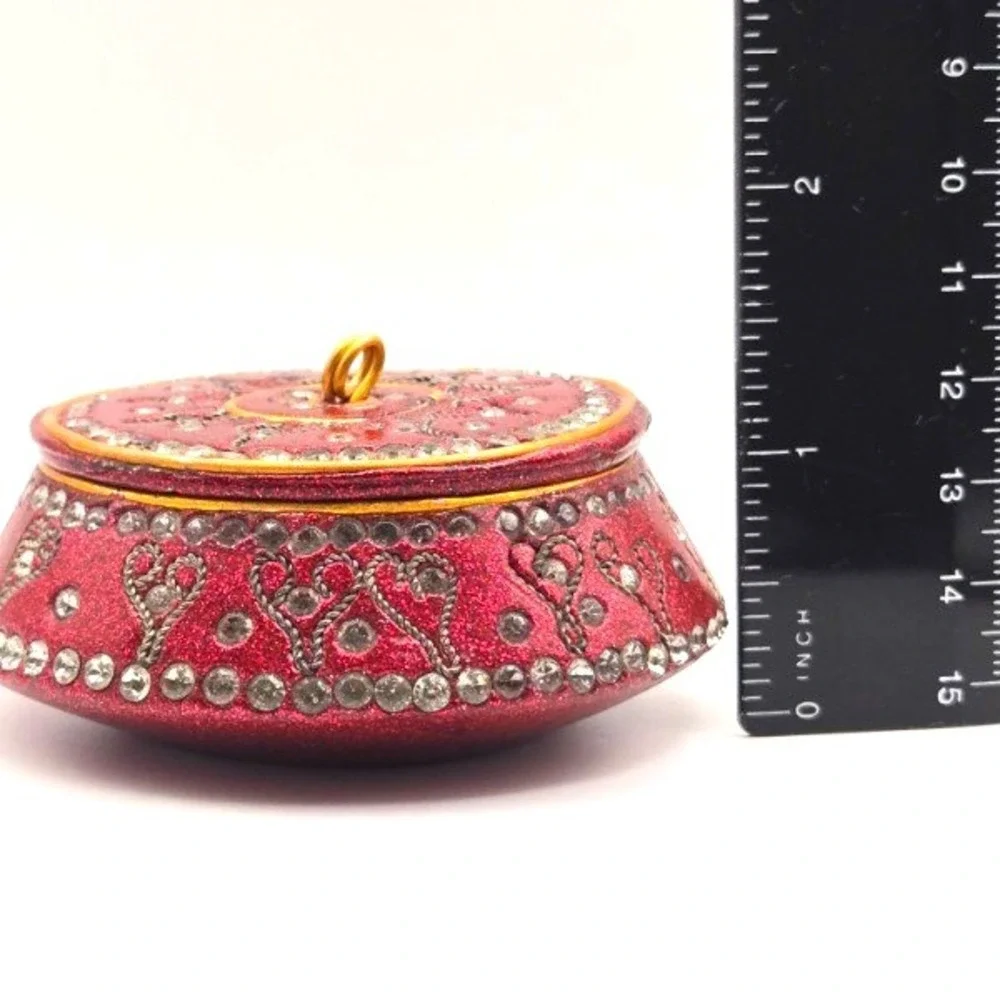 Sparkling Red Trinket Box Rhinestone Embellished Jewelry Holder Decorative Lid